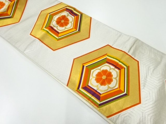 JAPANESE KIMONO / ANTIQUE FUKURO OBI / SILK / WOVEN KIKKO & FLOWERS